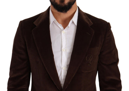 Elegante bruine corduroy slim-fit blazer