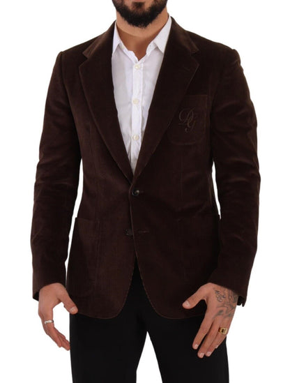 Elegante blazer de corte slim de pana marrón