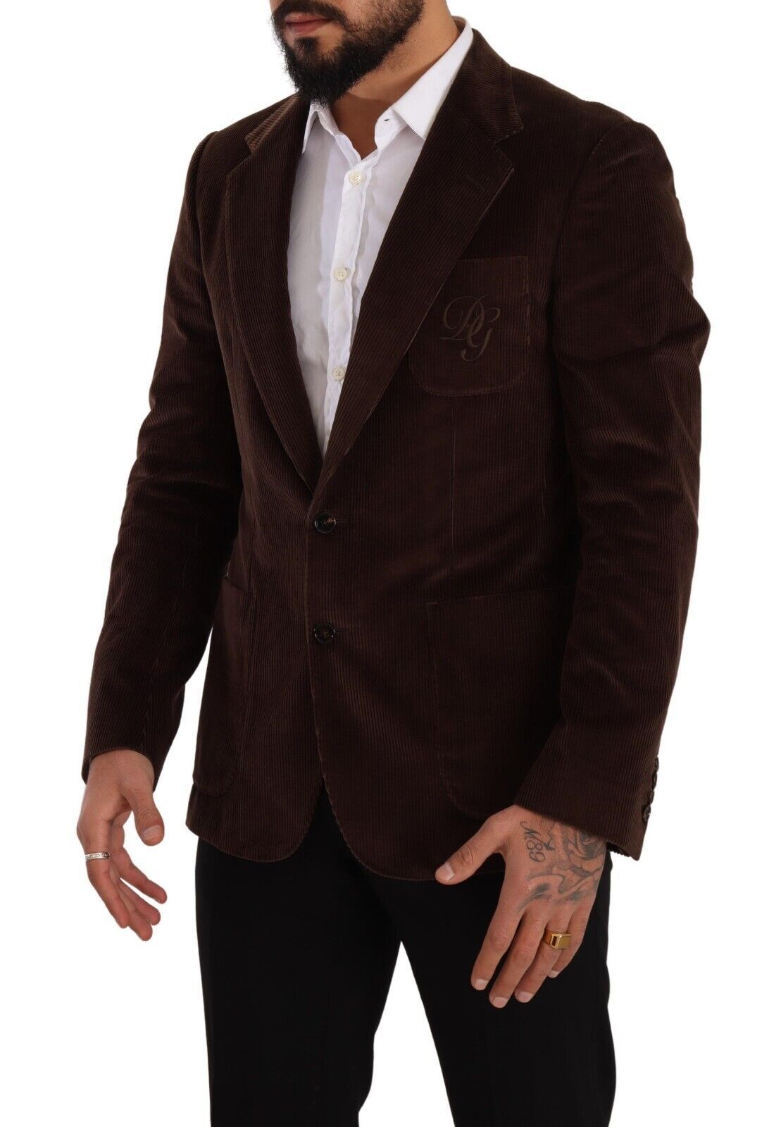 Elegante bruine corduroy slim-fit blazer