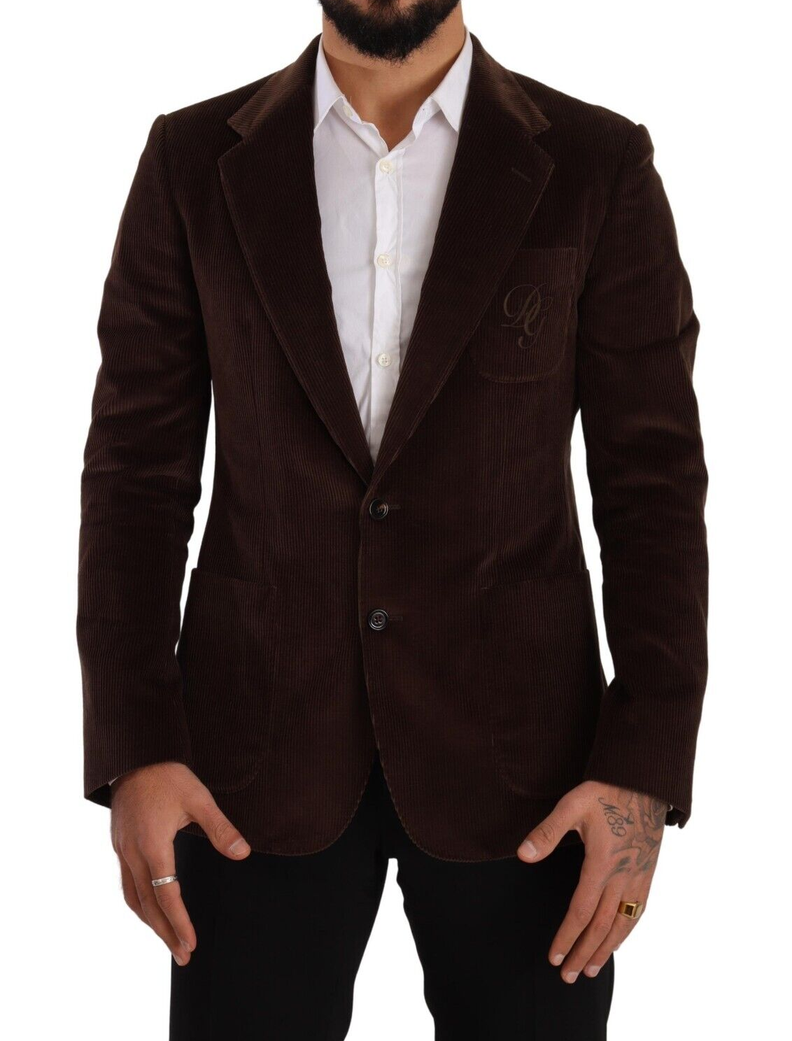 Elegante bruine corduroy slim-fit blazer