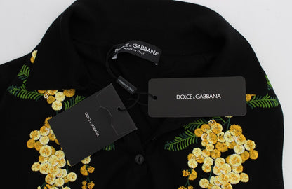 Elegante polo floral de seda negro