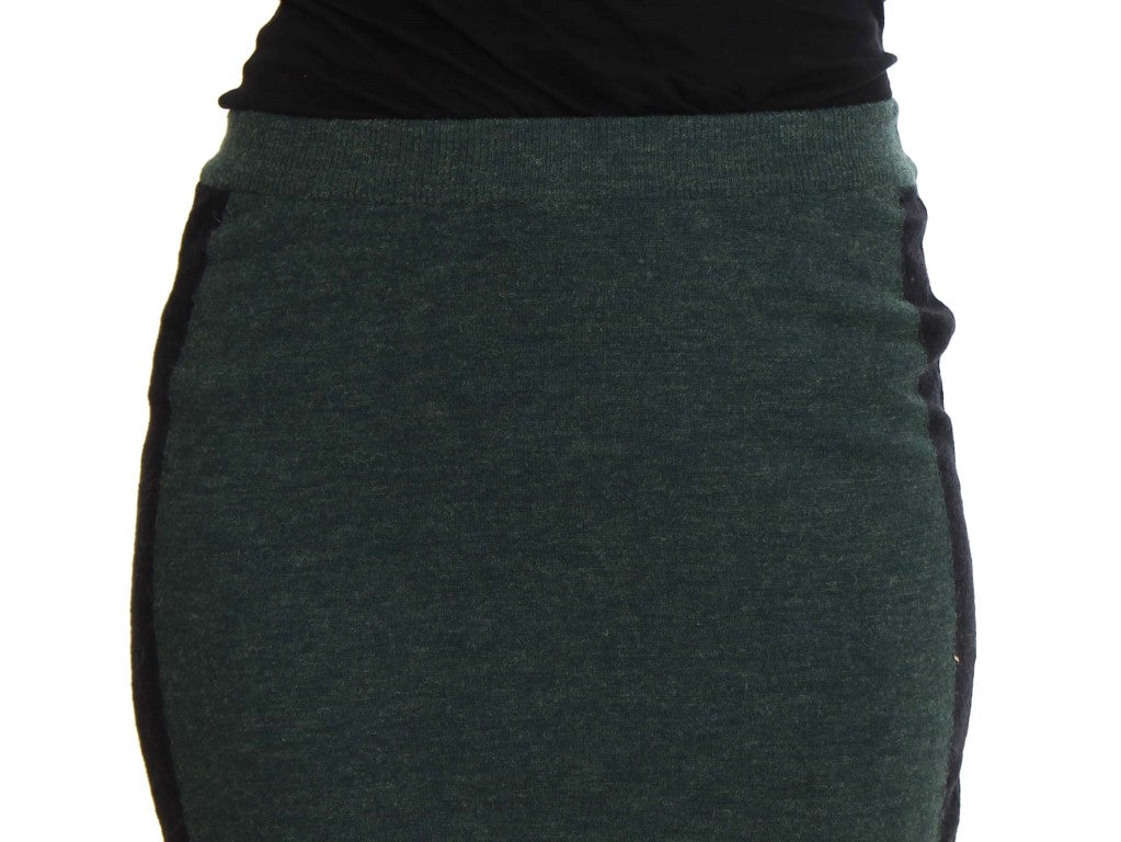 Emerald Elegance Wool-Blend Pencil Skirt