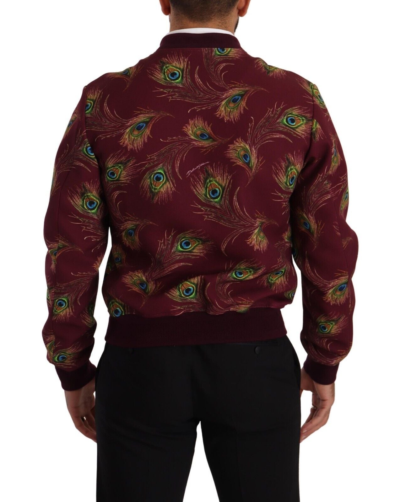 Chaqueta bomber con estampado de pavo real en rojo radiante