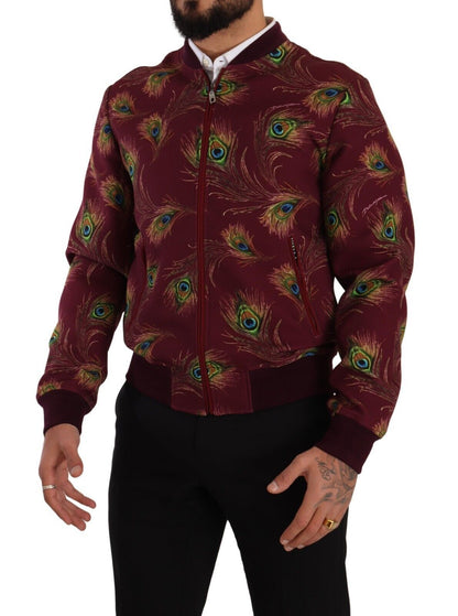 Chaqueta bomber con estampado de pavo real en rojo radiante