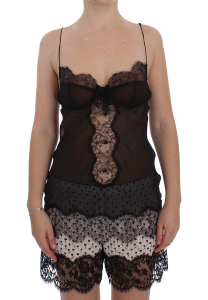 Elegante zwarte zijden kanten lingerie chemise