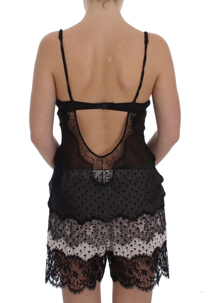 Elegante zwarte zijden kanten lingerie chemise