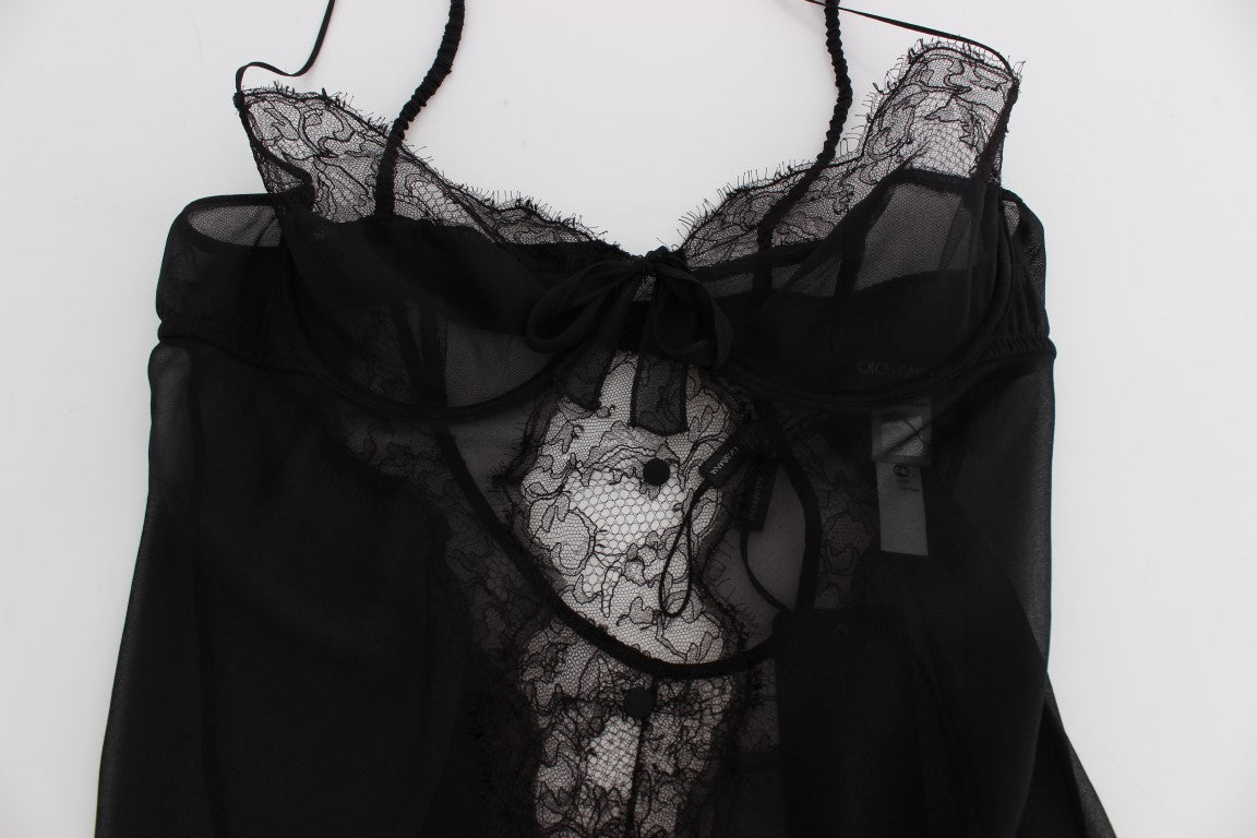 Elegante zwarte zijden kanten lingerie chemise