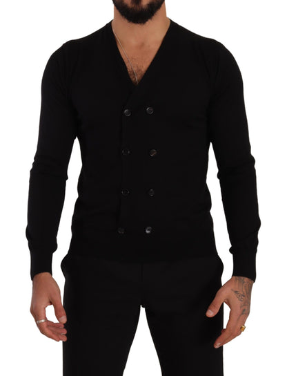 Elegant V-Neck Black Cashmere Cardigan