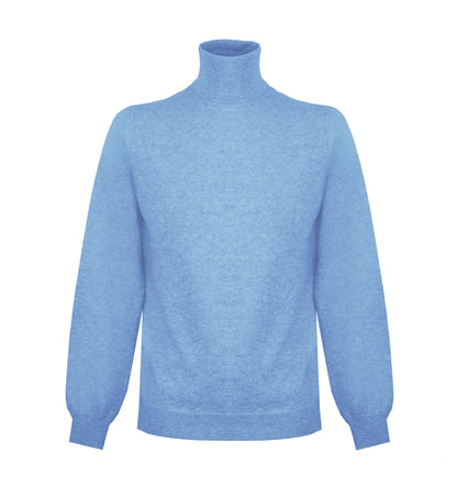 Elegant Ice Blue Cashmere High Collar Sweater