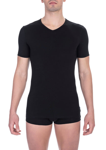 Black Cotton Men's V-Neck T-Shirt