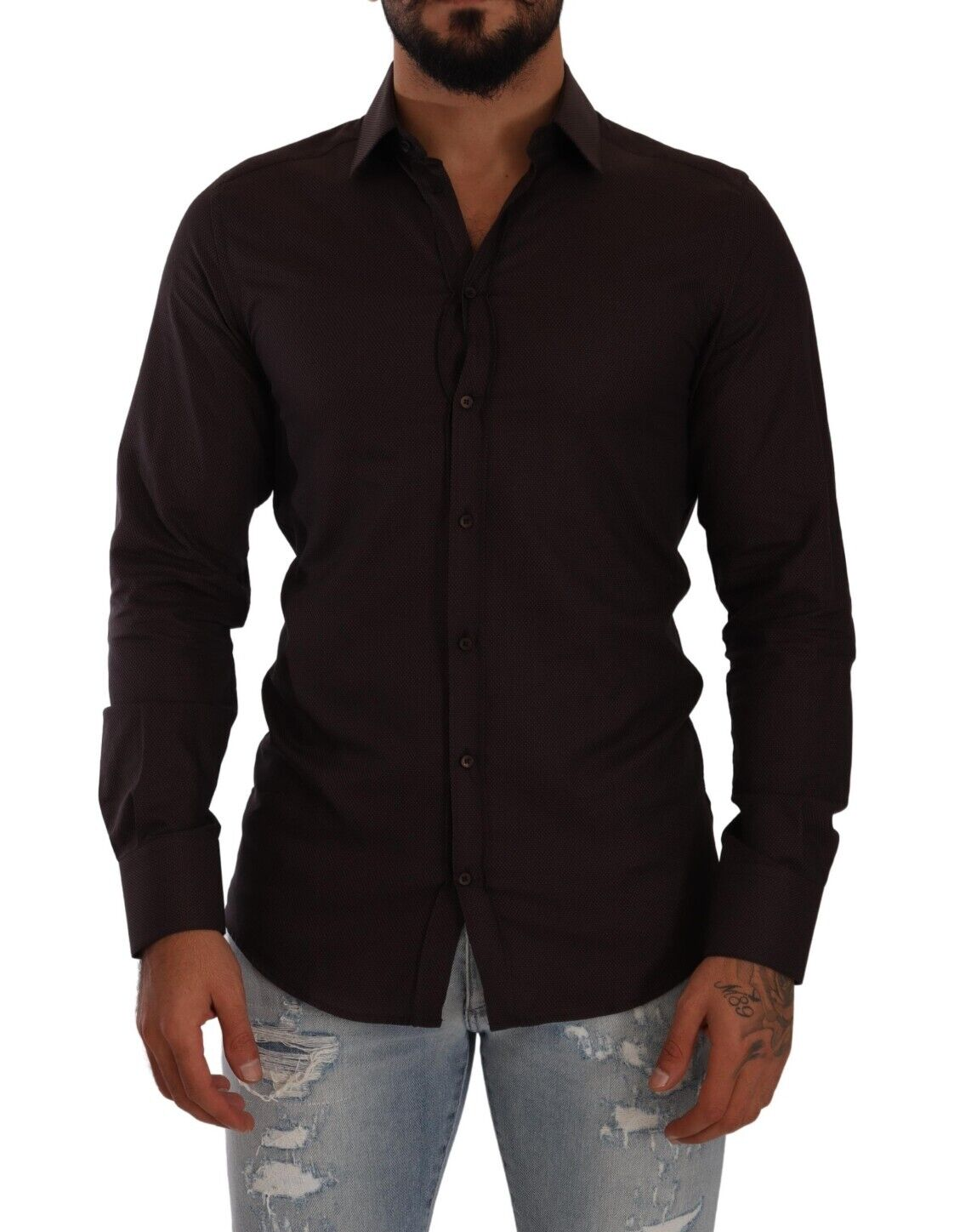 Camisa de vestir elegante en color burdeos de corte slim