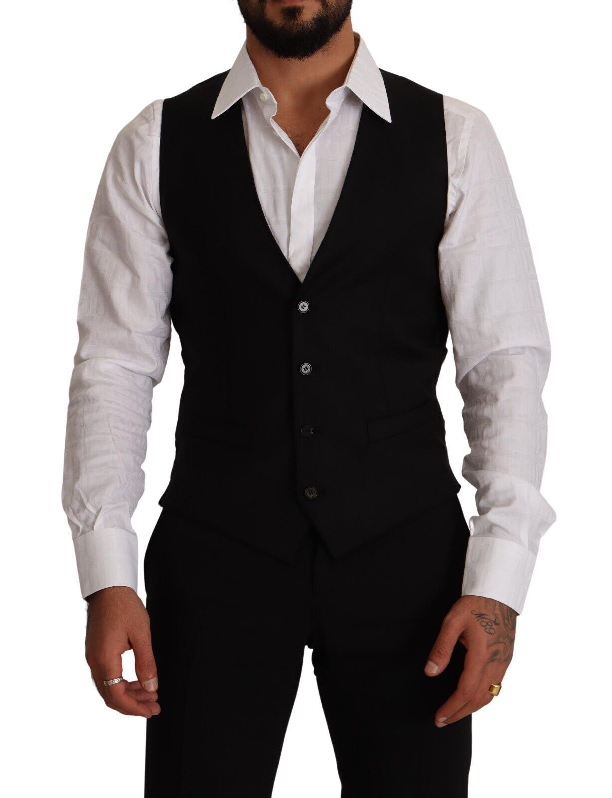 Elegant Black Virgin Wool Dress Vest