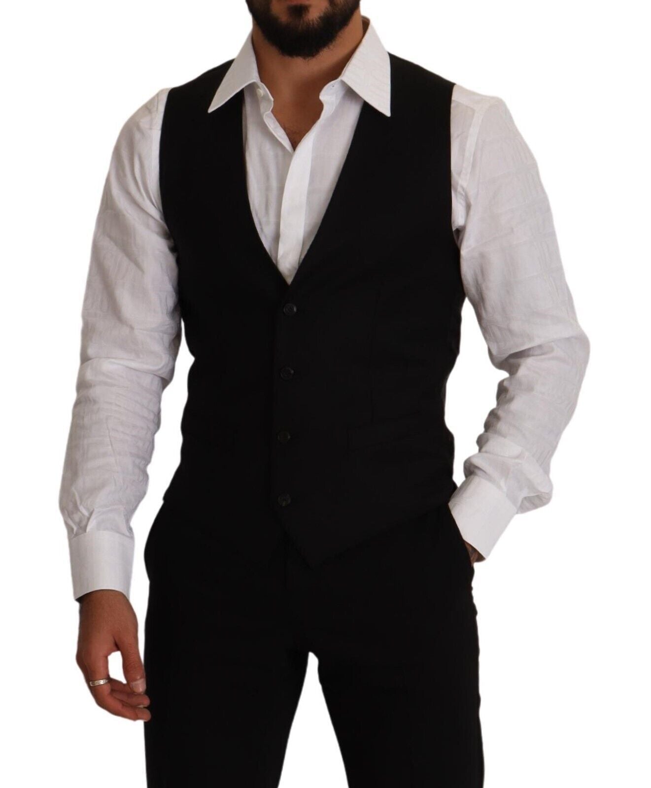 Elegant Black Virgin Wool Dress Vest