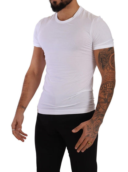 Elegante camiseta blanca con cuello redondo en mezcla de algodón