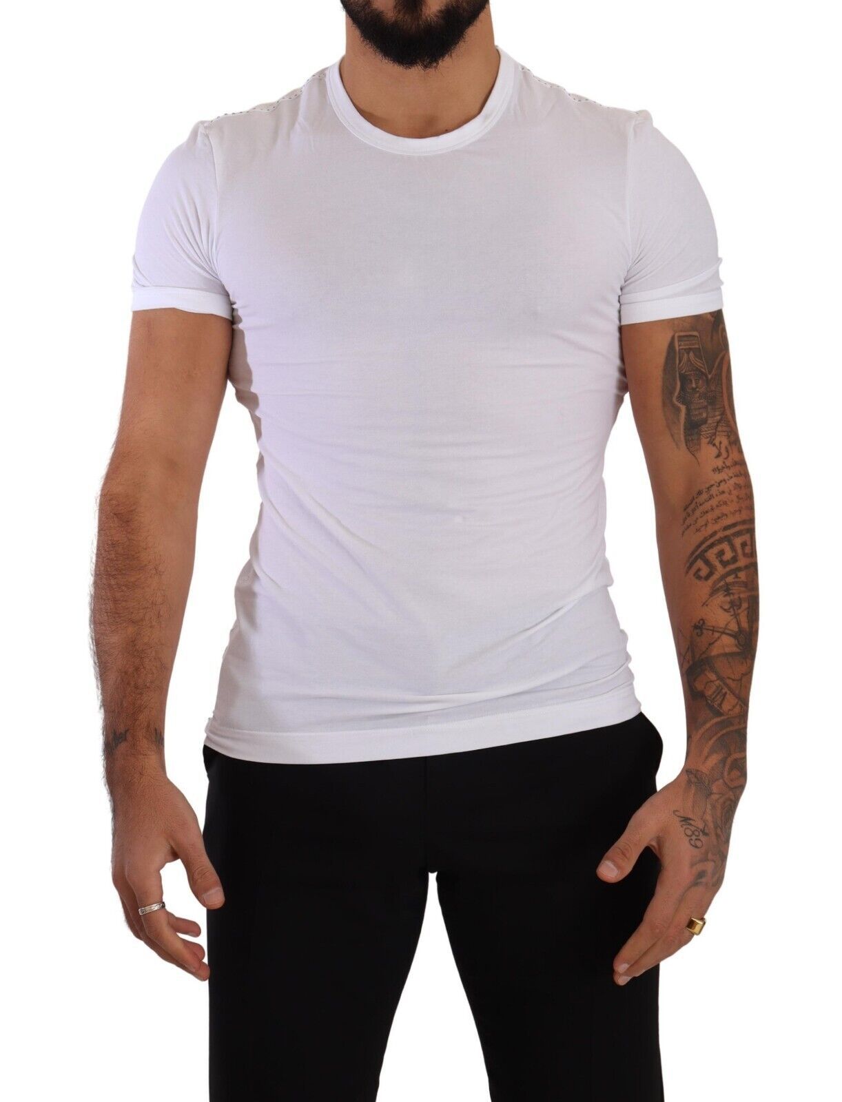 Elegante camiseta blanca con cuello redondo en mezcla de algodón