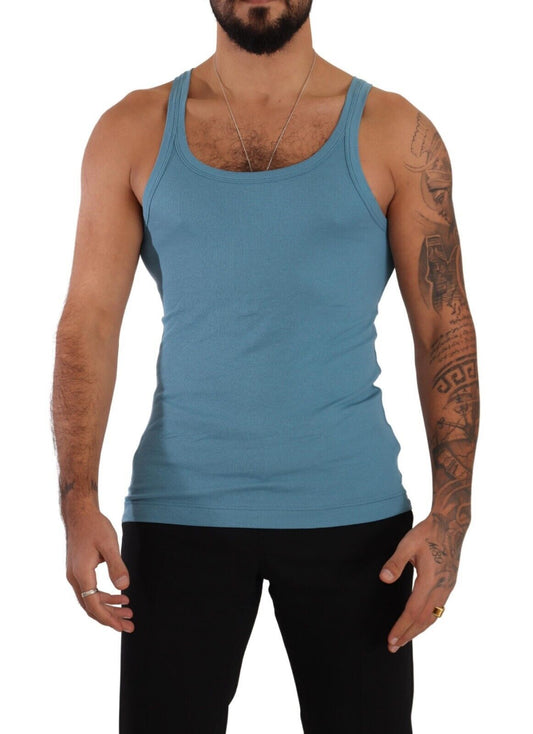 Elegante camiseta sin mangas con cuello redondo azul