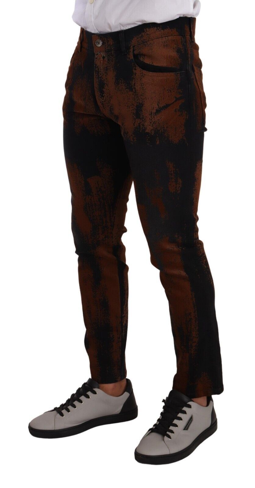 Chique zwartbruine tie-dye slim-fit jeans