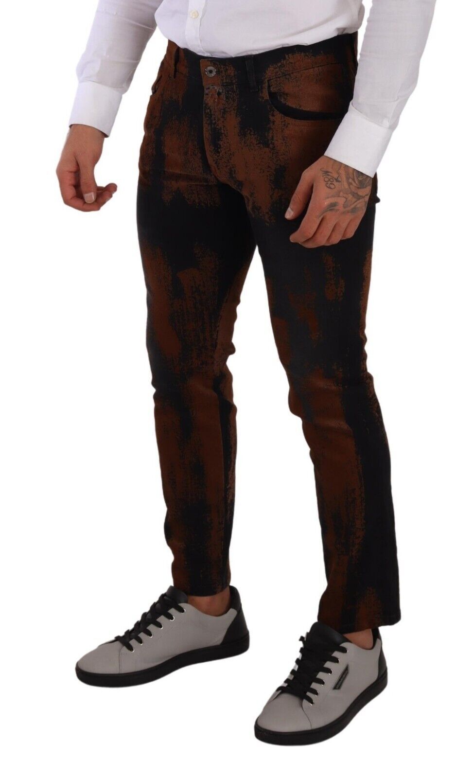 Chique zwartbruine tie-dye slim-fit jeans