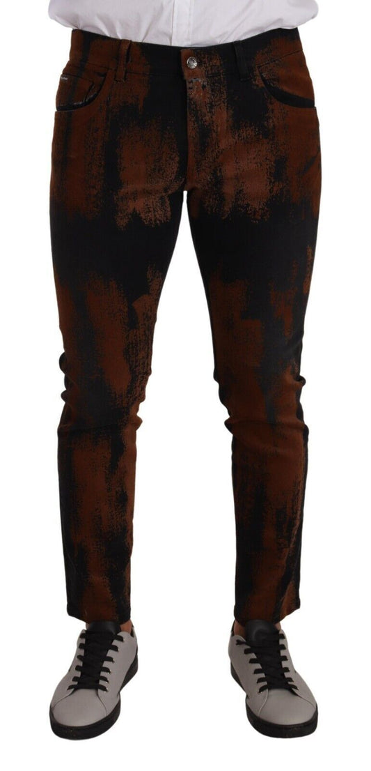 Chique zwartbruine tie-dye slim-fit jeans