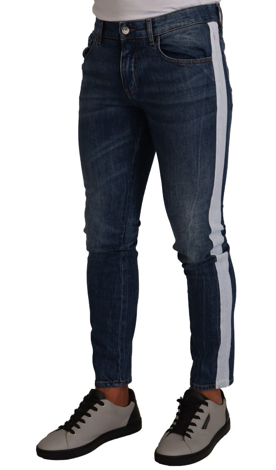 Slim-fit blauw gewassen denimjeans