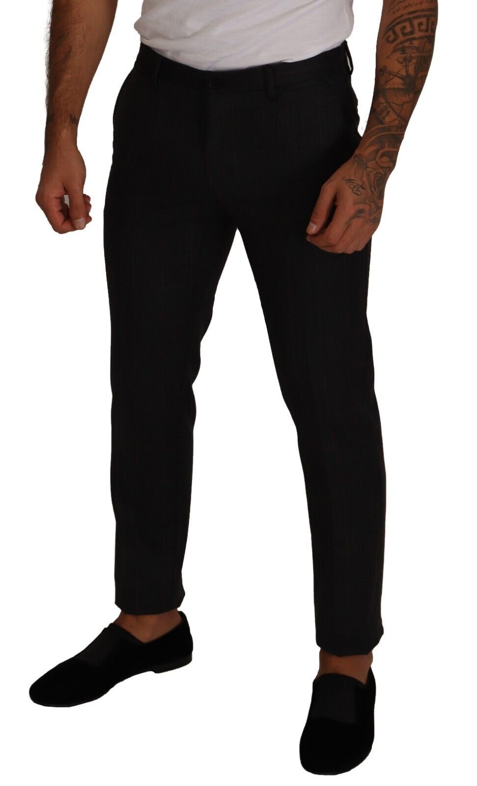 Elegante grijze geruite slim-fit broek