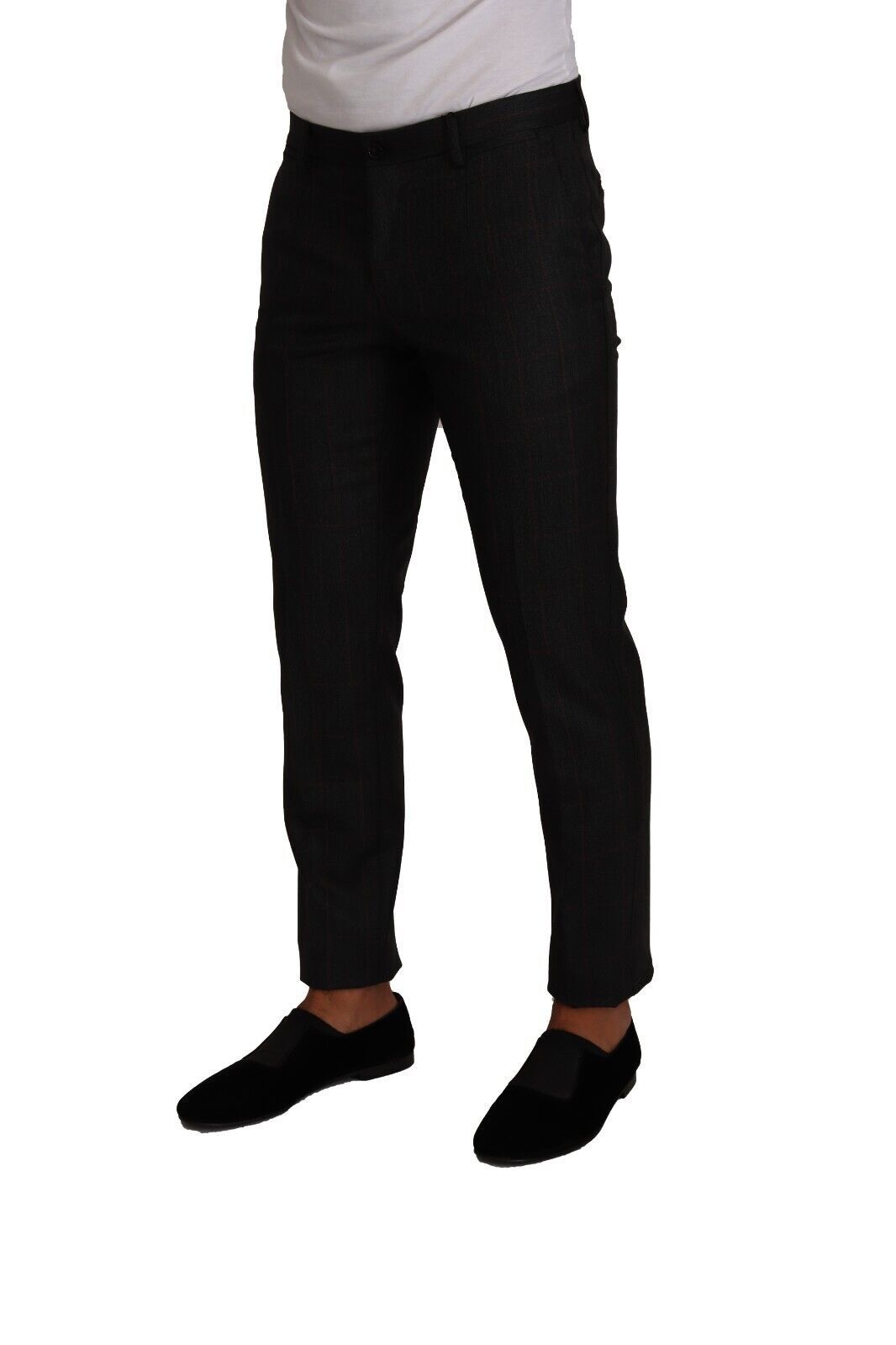 Elegante grijze geruite slim-fit broek