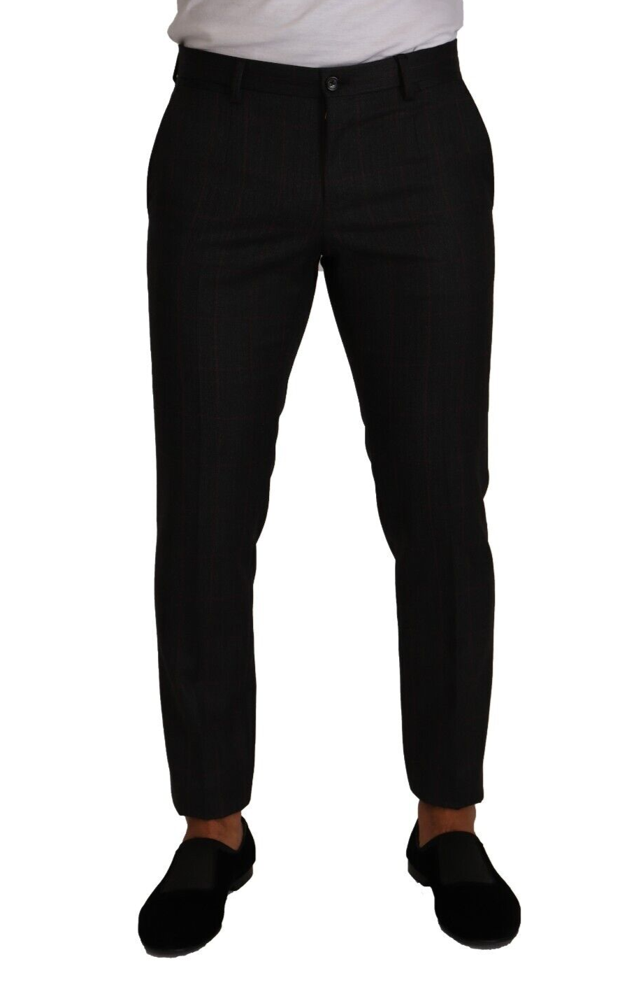 Pantalones elegantes de corte slim a cuadros grises