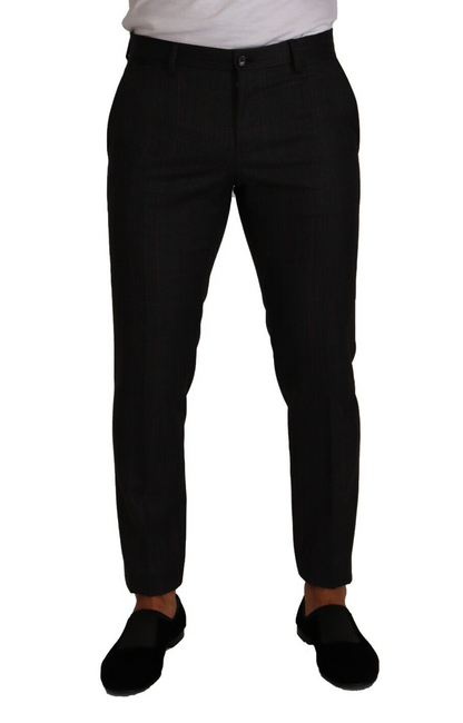 Elegante grijze geruite slim-fit broek