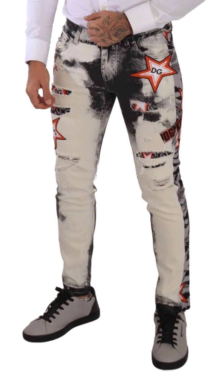 Chique slim-fit denim jeans met stermotief