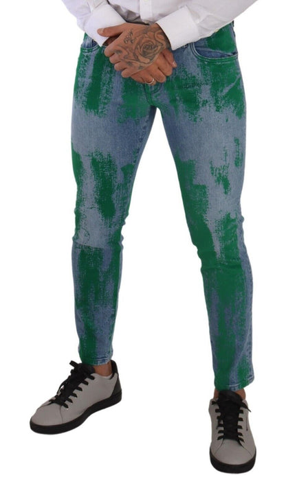 Chique skinny denimjeans in blauwgroene wassing