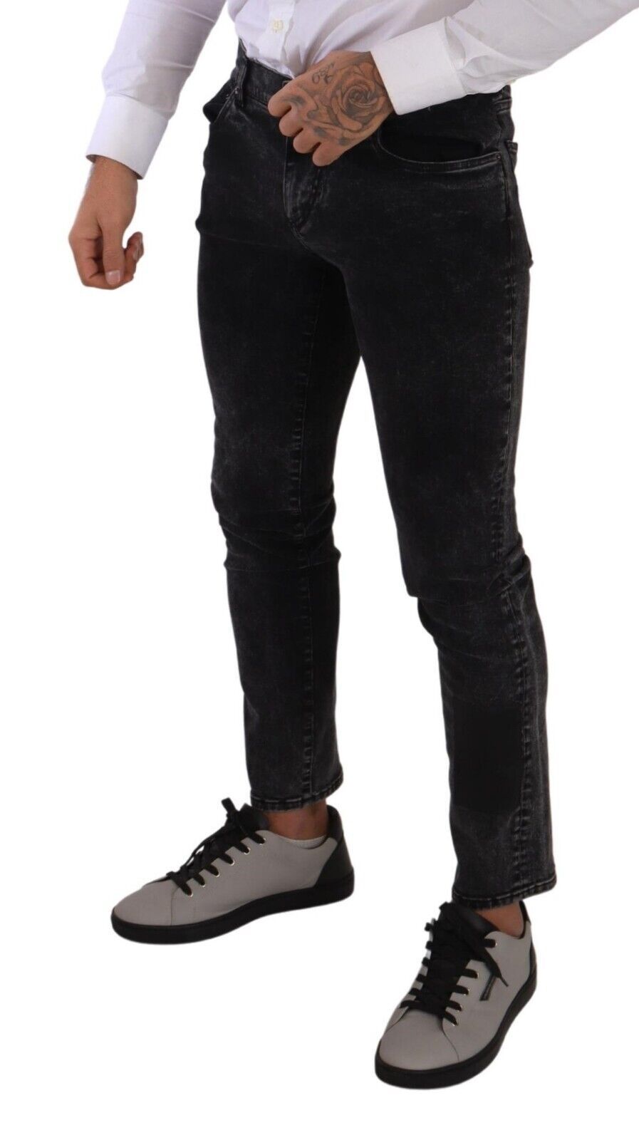 Strakke slim-fit designerjeans in zwartgrijs