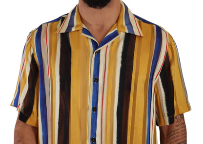 Camisa de hombre en mezcla de seda a rayas amarillas