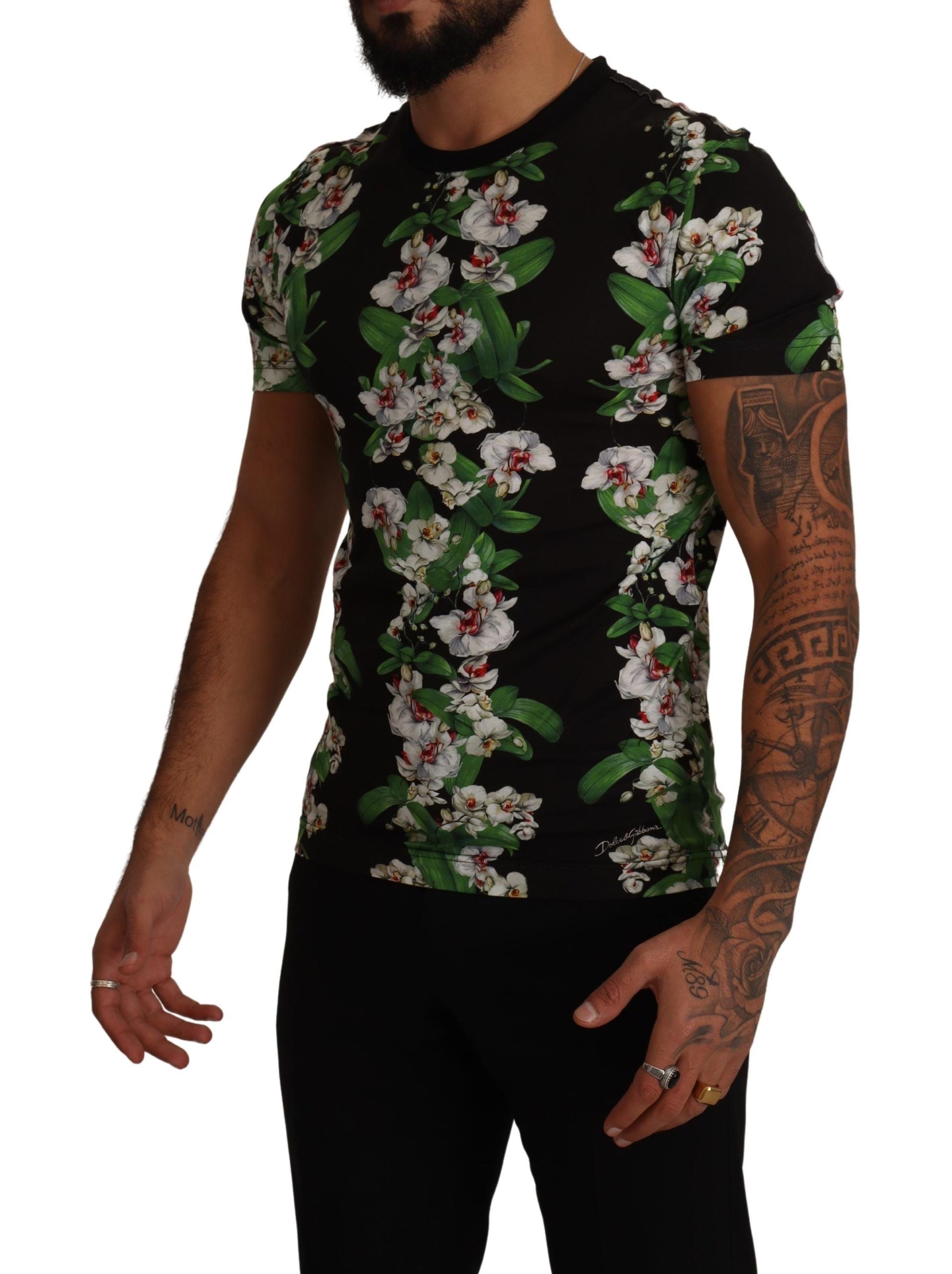 Elegant T-shirt met ronde hals en bloemen voor heren