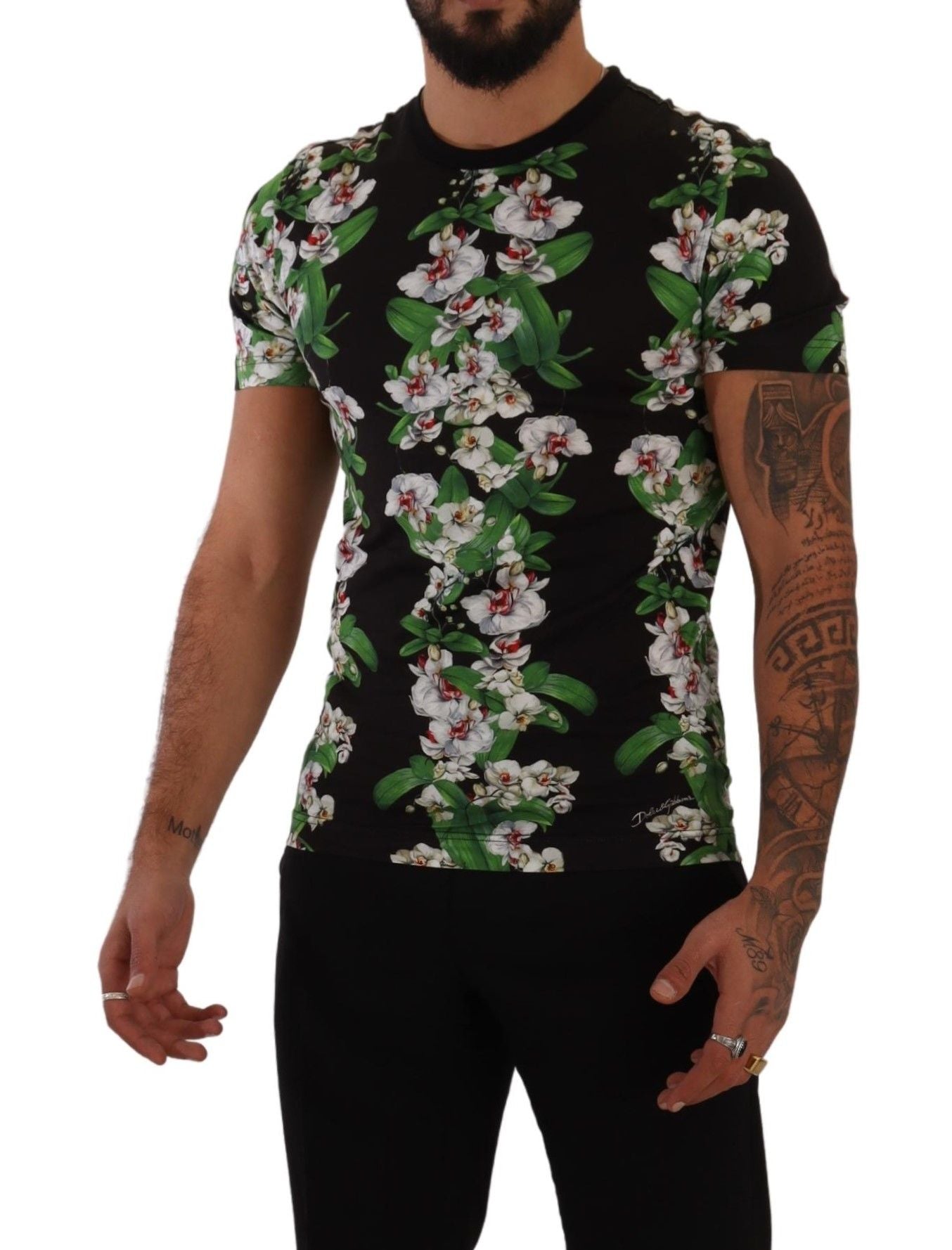 Elegant T-shirt met ronde hals en bloemen voor heren