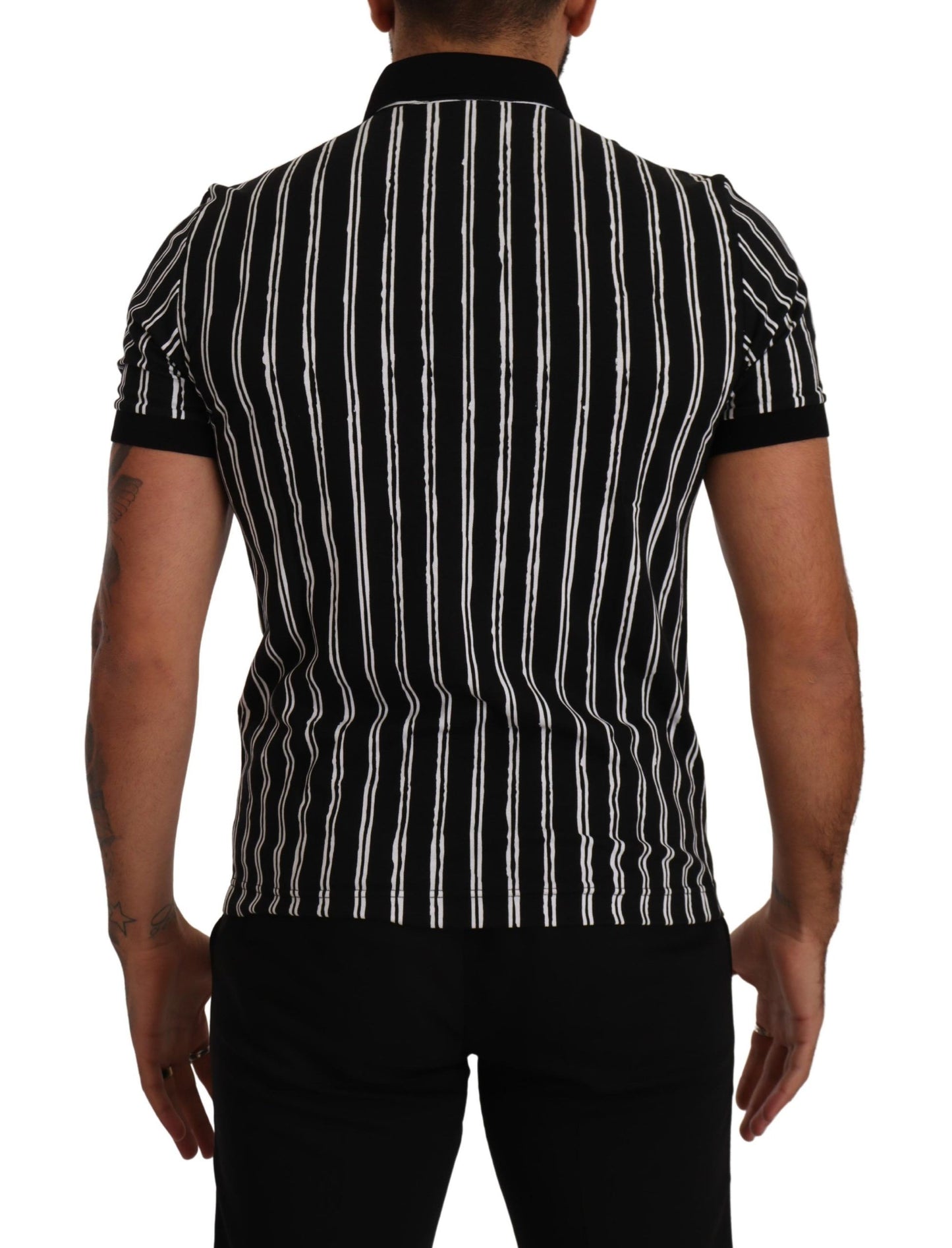 Elegant Striped Polo T-Shirt in Black