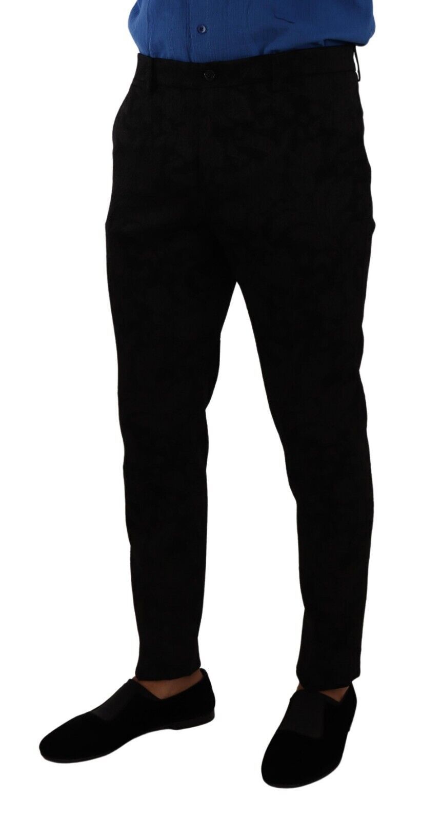 Elegante slim-fit pantalon van zwart brokaat