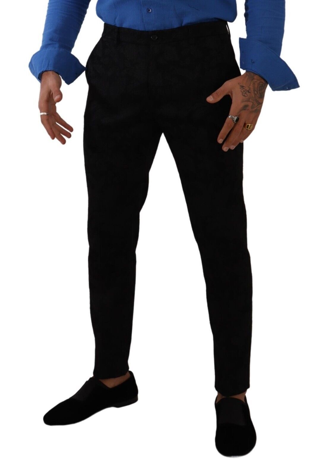 Elegante slim-fit pantalon van zwart brokaat