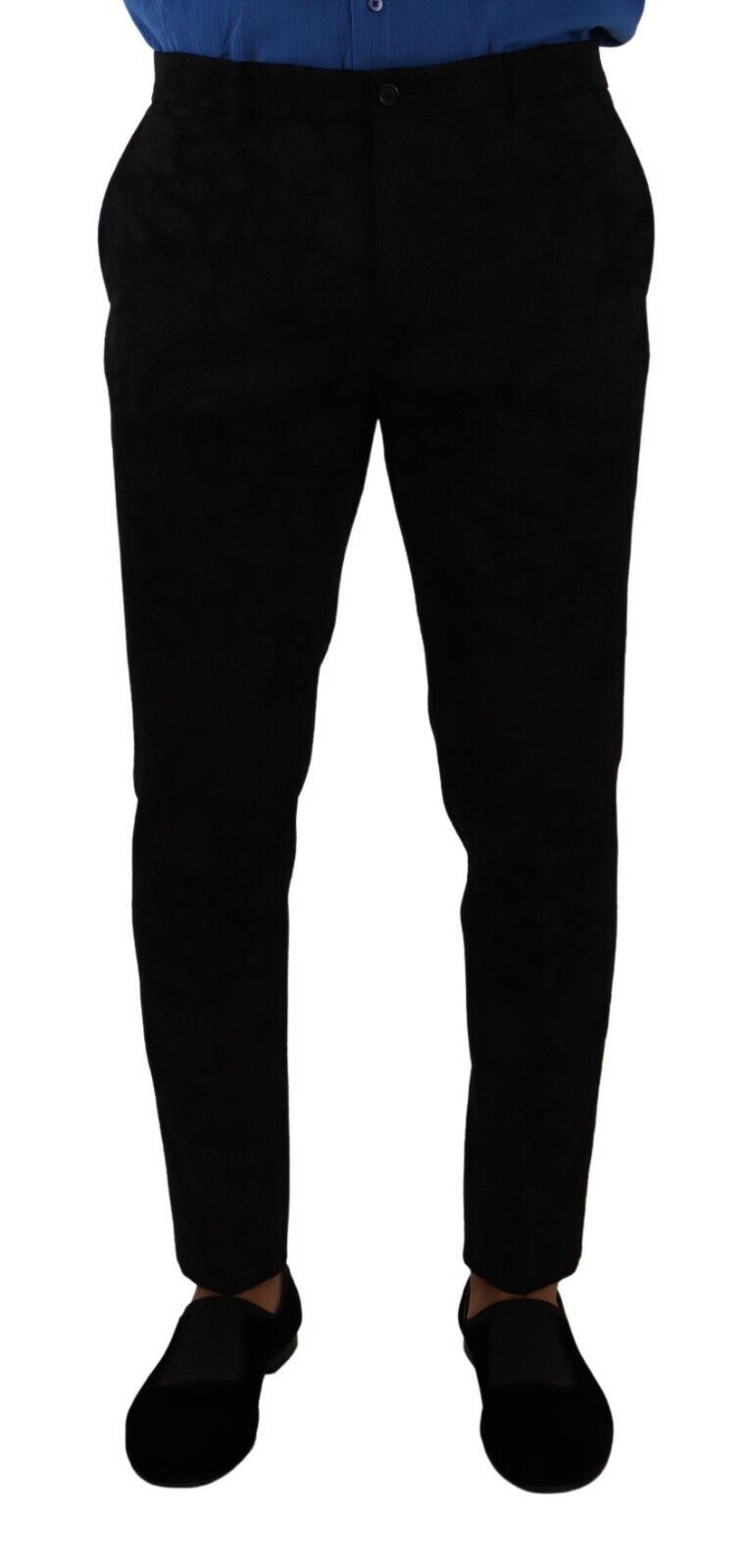 Pantalón de vestir elegante slim fit en brocado negro