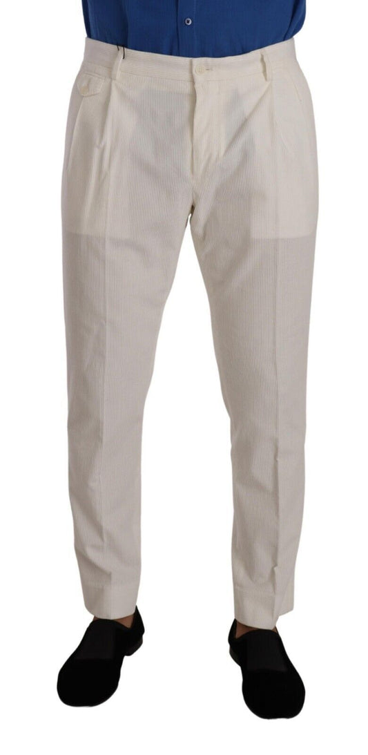 Elegantes pantalones cónicos de pana en blanco roto