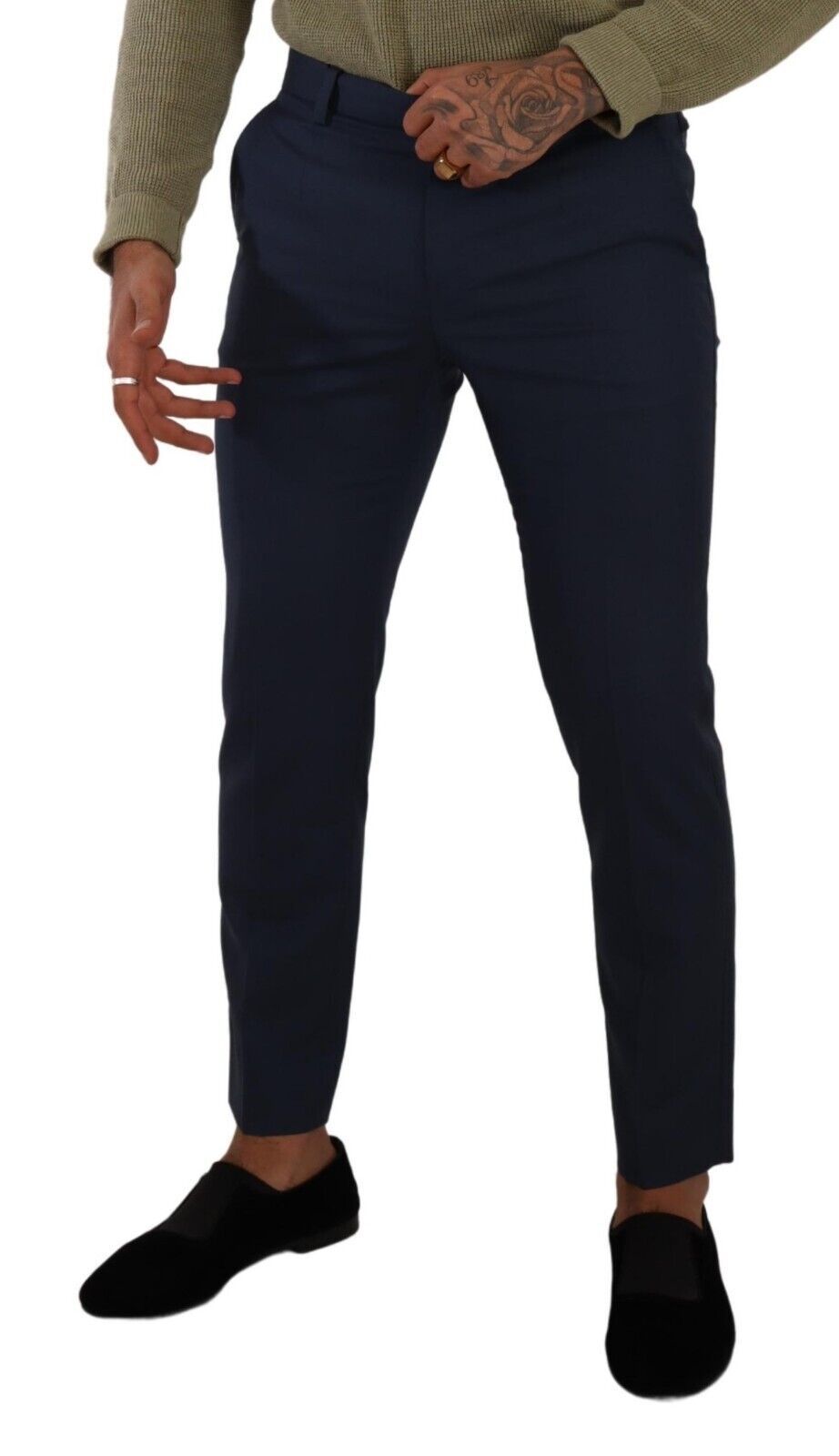 Elegante donkerblauwe slim-fit pantalon