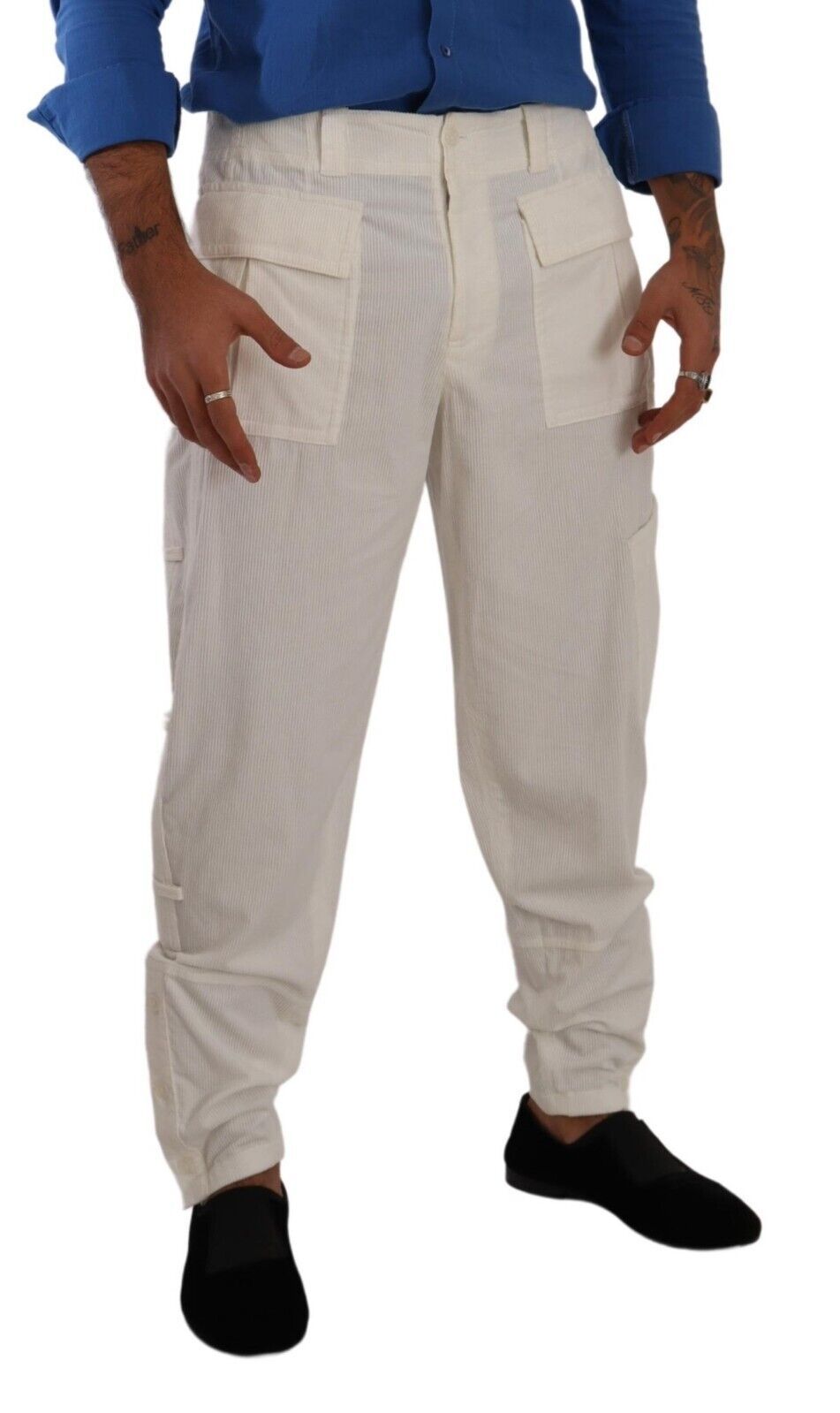 Elegantes pantalones cargo color blanco roto - Corte regular