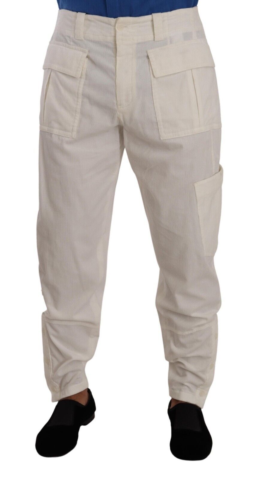 Elegantes pantalones cargo color blanco roto - Corte regular