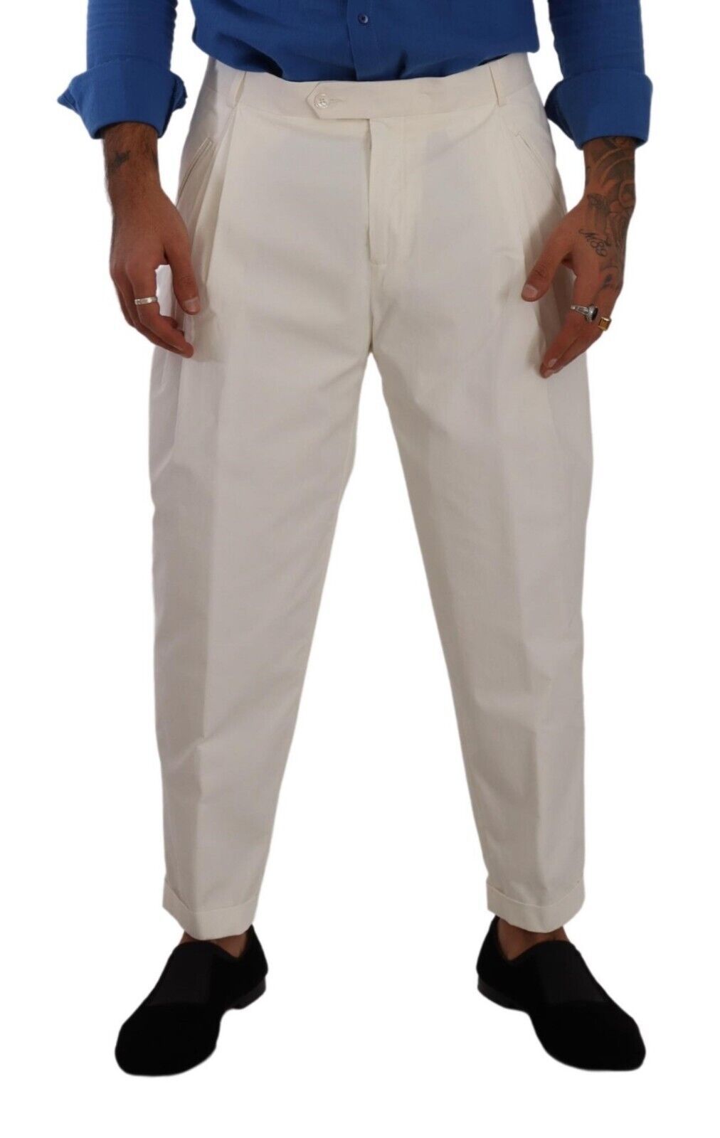 Pantalón de vestir elástico de algodón blanco elegante