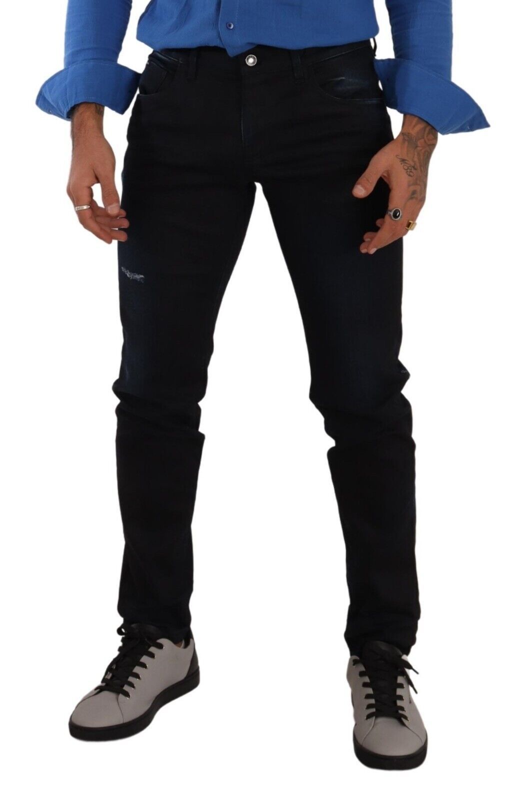 Elegante donkerblauwe denim jeans met slanke pasvorm