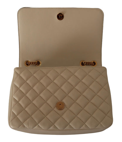 Elegante bolso de hombro de piel de napa blanca