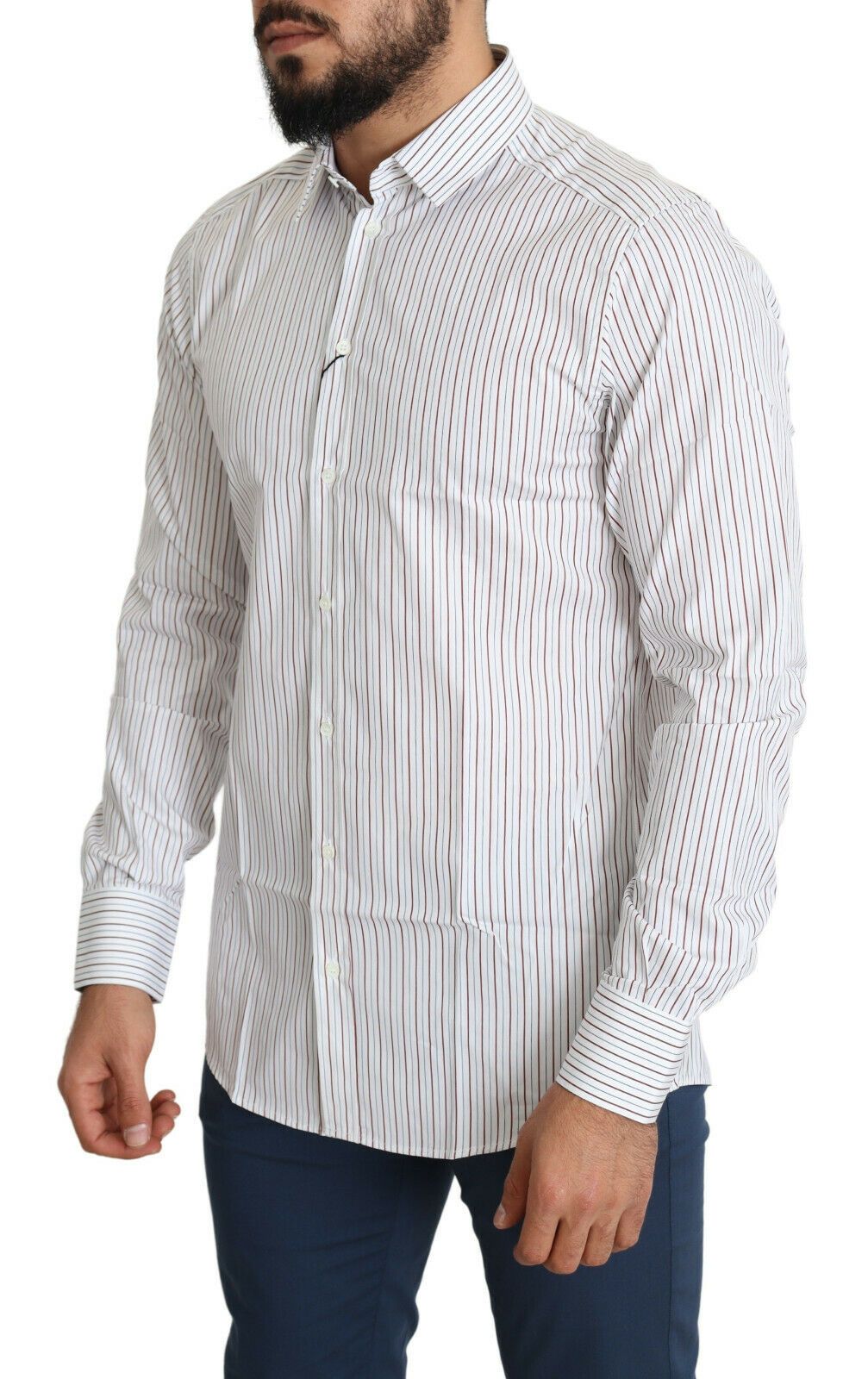 Camisa de vestir elegante de algodón a rayas blancas