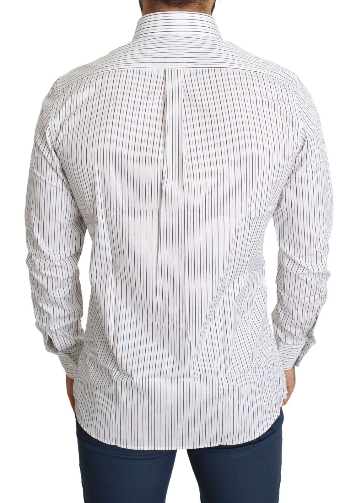 Elegant White Striped Cotton Dress Shirt