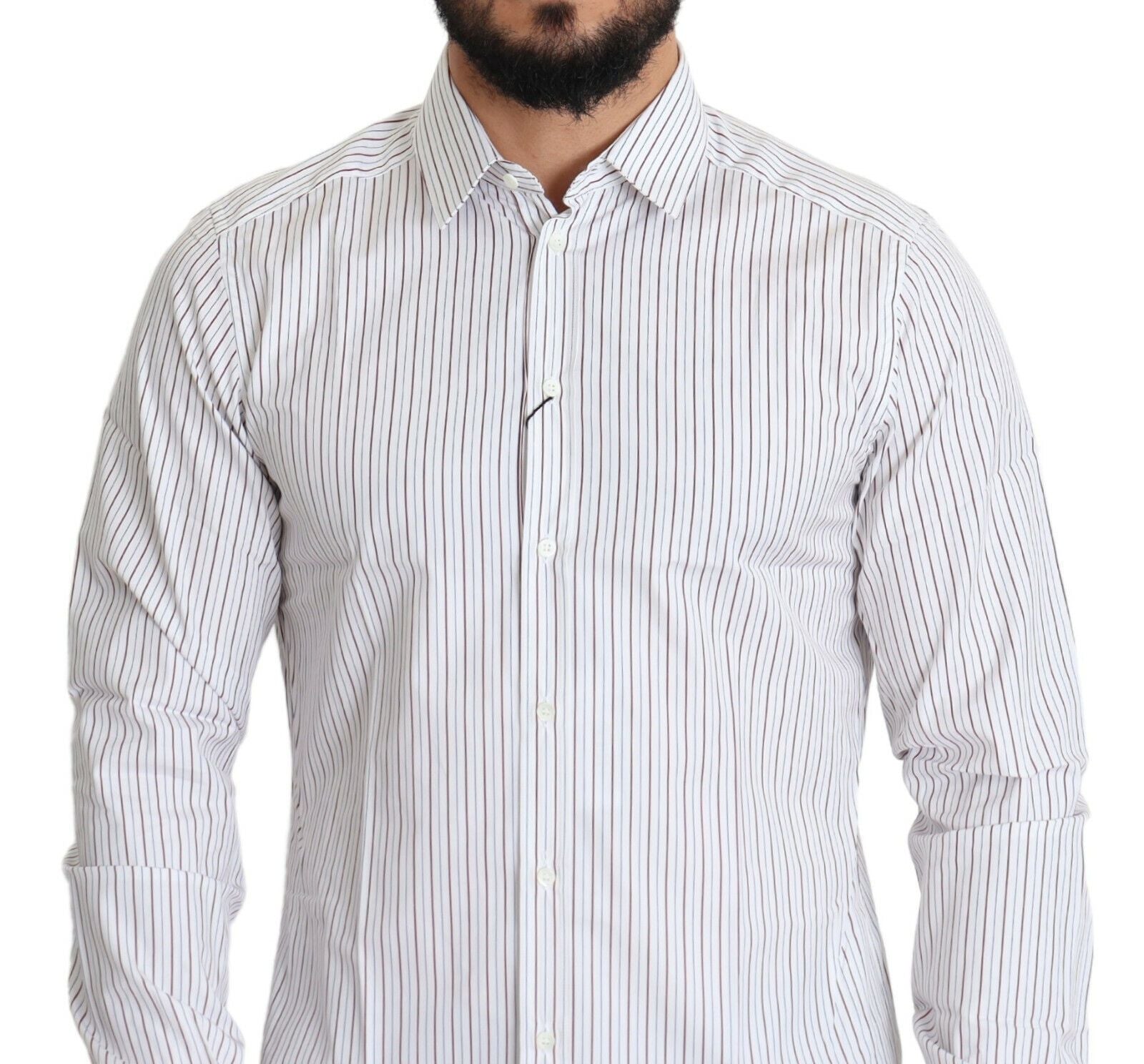 Camisa de vestir elegante de algodón a rayas blancas