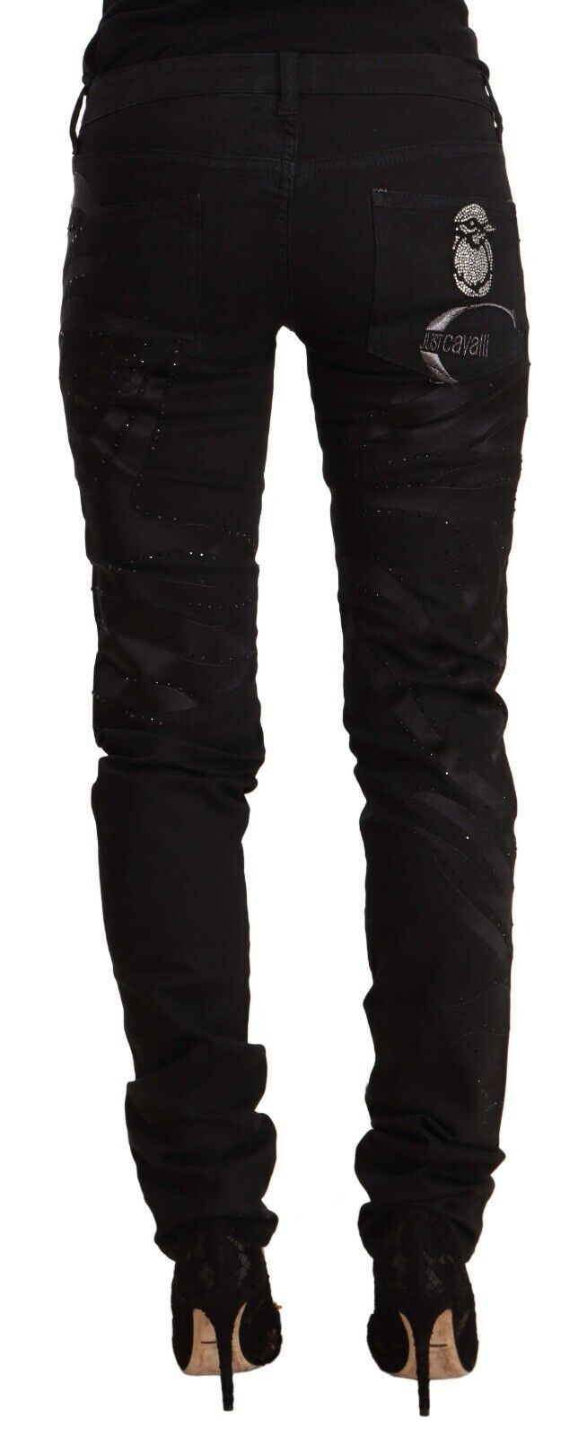 Elegante zwarte slim-fit verfraaide jeans