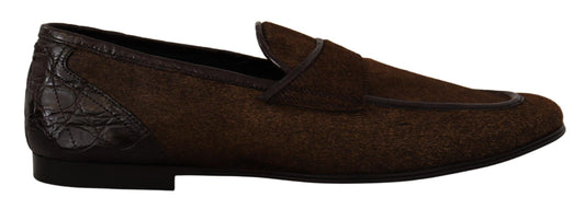 Elegante bruine kaaiman lederen loafers